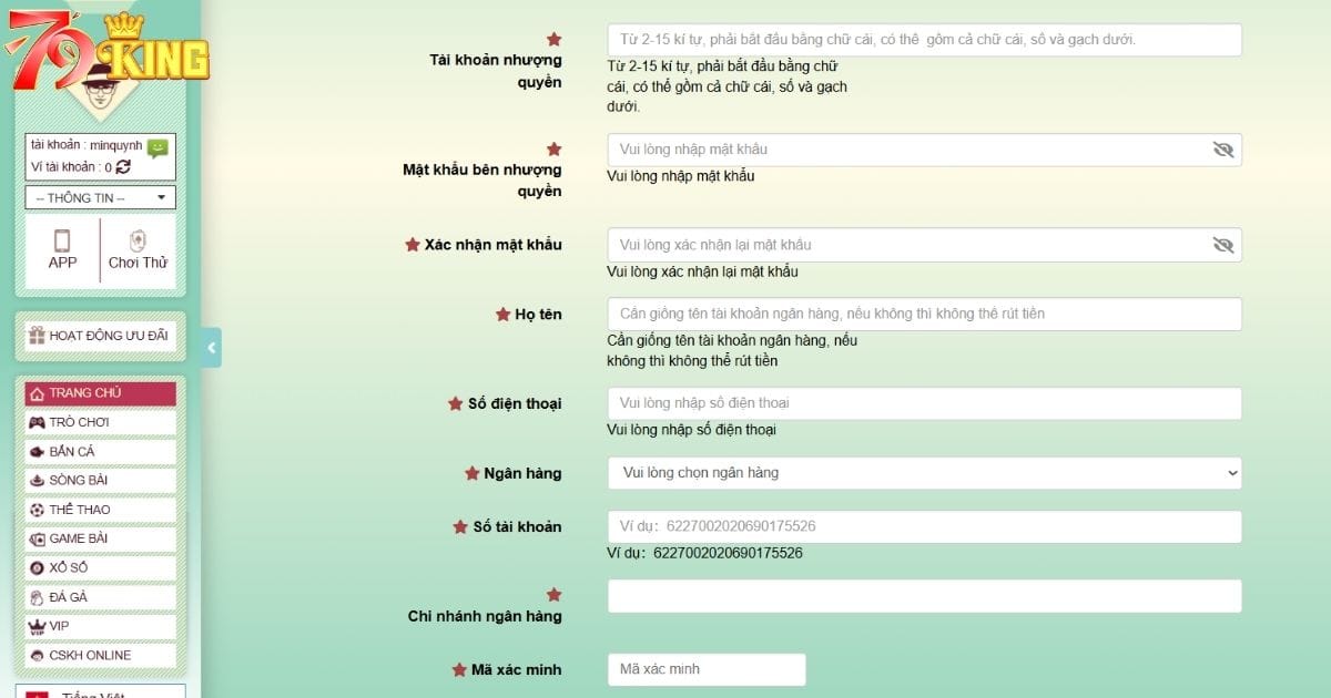 Form đăng ký trở thành đại lý 79KING