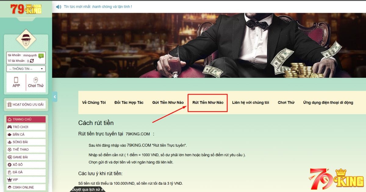 Tham khảo chi tiết tại trang rút tiền